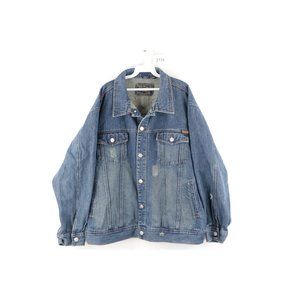 Vintage 90s Pepsi Cola Mens 2XL Spell Out Distressed Denim Jean Trucker Jacket